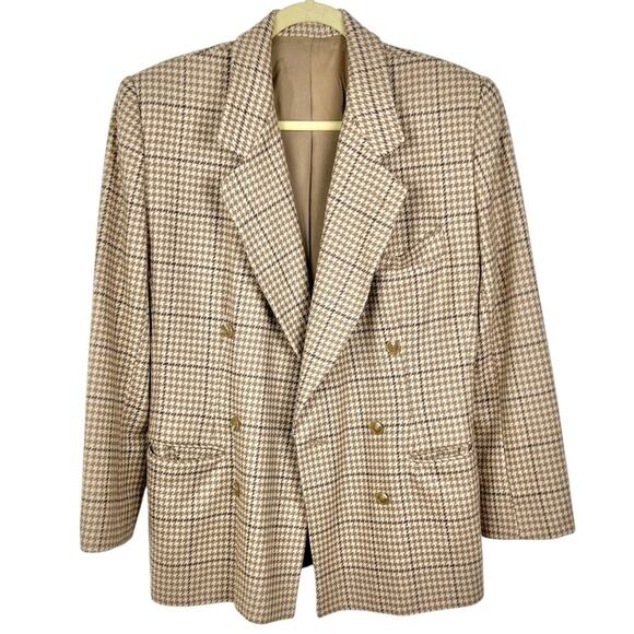 Vintage Tan Houndstooth Double Breasted Blazer 8 Union Made - Picture 3 of 9